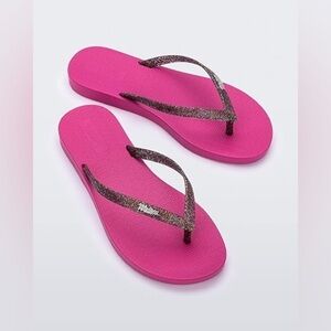 Melissa Shoes Women’s 7 Melissa SUN Venice Fuchsia Glitter Flip Flop